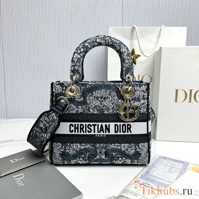 Dior Medium Lady D-Lite Bag Latte Blue 24x20x11cm - 1