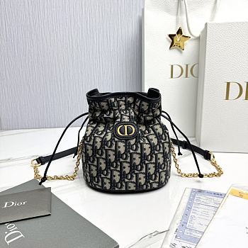 Dior 30 Montaigne Mini Bucket Bag Drawstring Blue 16x18.5x13cm