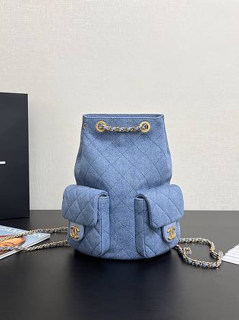 Chanel Backpack Blue Denim Gold 24.5x18x8cm