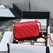 Chanel Mini Flap Bag Lambskin Pearls Gold Red 20x12x6cm - 5