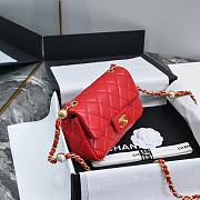 Chanel Mini Flap Bag Lambskin Pearls Gold Red 20x12x6cm - 4