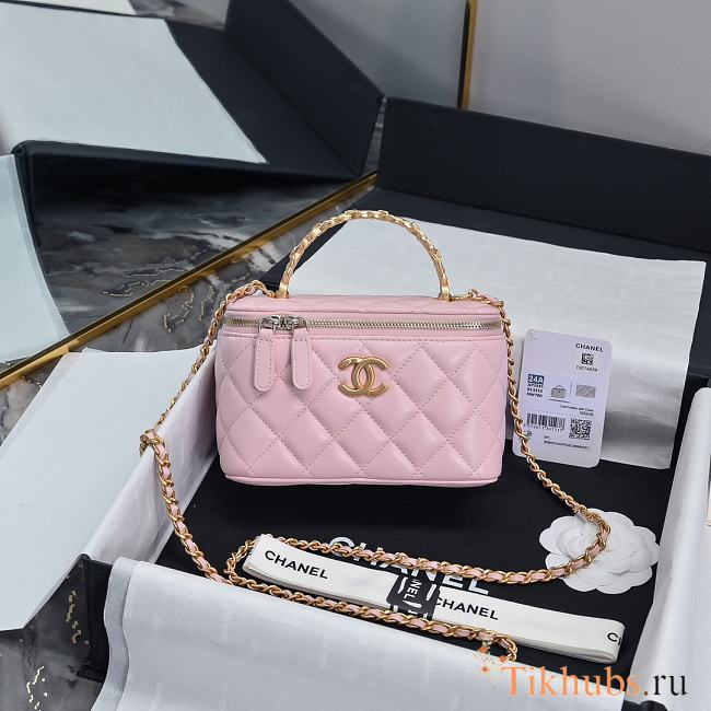 Chanel 24S Top Handle Vanity Case Pink Lambskin 16x8x10cm - 1