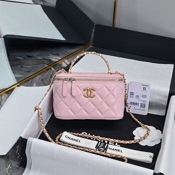 Chanel 24S Top Handle Vanity Case Pink Lambskin 16x8x10cm