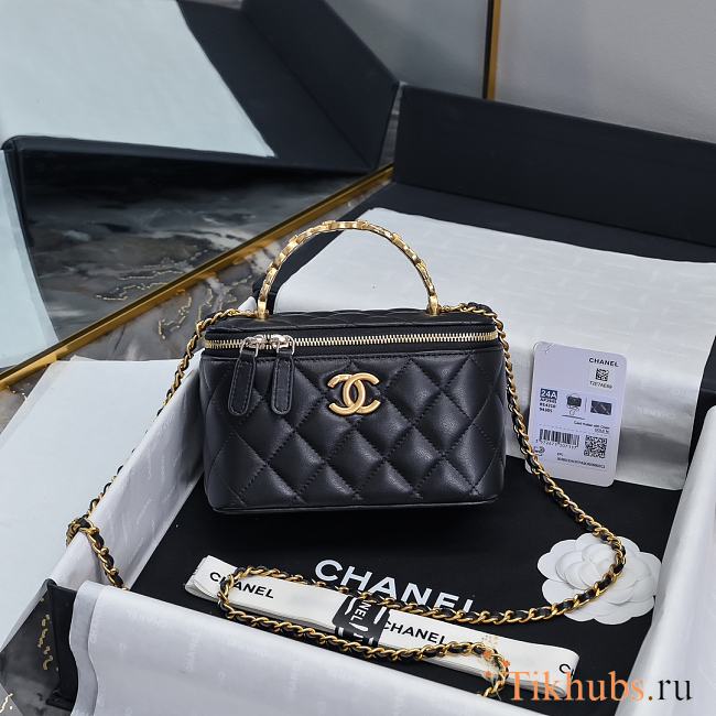 Chanel 24S Top Handle Vanity Case Black Lambskin 16x8x10cm - 1