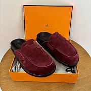 Hermes Red Wine Suede Slides - 1