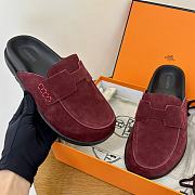 Hermes Red Wine Suede Slides - 5