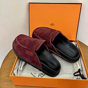 Hermes Red Wine Suede Slides - 3