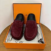 Hermes Red Wine Suede Slides - 2