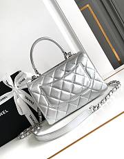 Chanel Top Handle Silver Lambskin Bag 19cm - 3