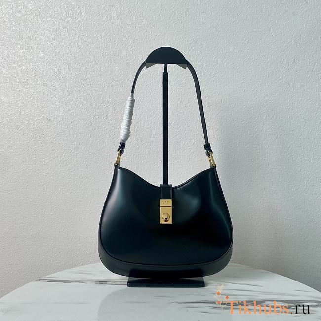 Prada Cleo Brushed Leather Shoulder Bag Black 22x18.5x4.5cm - 1