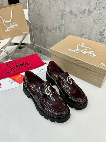 Christian Louboutin CL Moc Lug Red Wine Leather Loafer