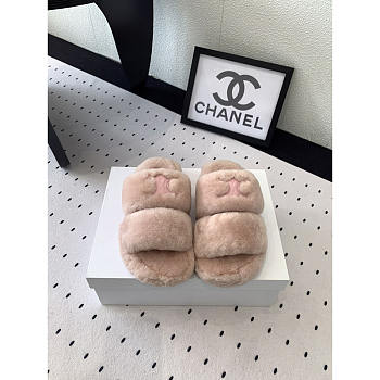 Celine Fur Slides Triomphe In Shearling Pink