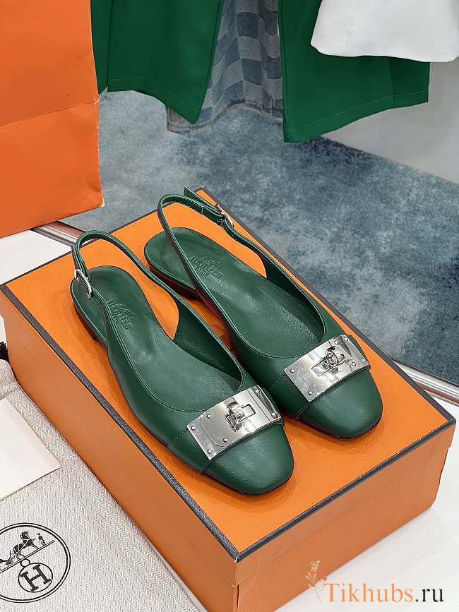 Hermes Innocente Slingback Castleton Green Flat - 1