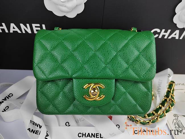 Chanel Mini Flap Bag Green Caviar Gold 17cm - 1