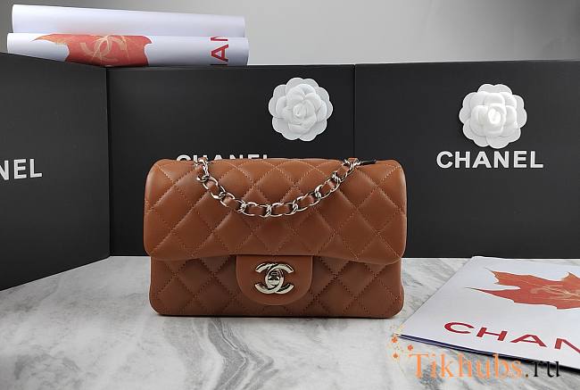 Chanel Flap Bag Caramel Lambskin Silver 20cm - 1