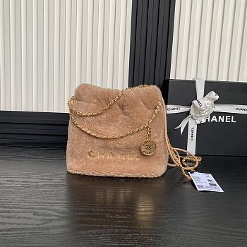 Chanel Mini 22 Bag Fleece Gold Brown 20x19x6cm