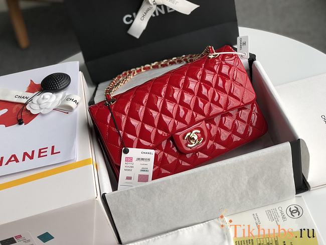 Chanel Flap Bag Red Patent Gold 25cm - 1