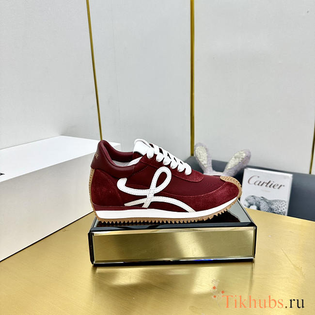 Loewe Flow Runner In Nylon And Suede Burgundy - 1