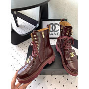 Chanel CC Short Boots Gold Logo Print Lambskin Red Wine - 5