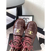 Chanel CC Short Boots Gold Logo Print Lambskin Red Wine - 3