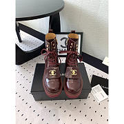 Chanel CC Short Boots Gold Logo Print Lambskin Red Wine - 2