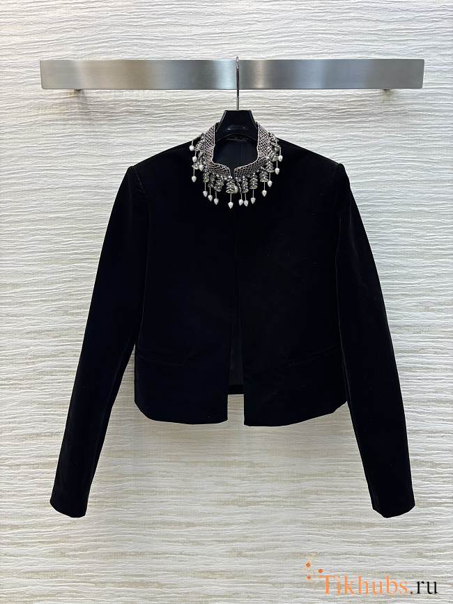 Dior Embroidered Cropped Jacket Black Cotton Velvet - 1