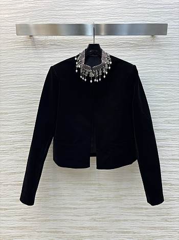 Dior Embroidered Cropped Jacket Black Cotton Velvet