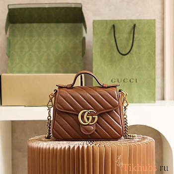 Gucci GG Marmont Mini Top Handle Bag Brown 21x15.5x8cm