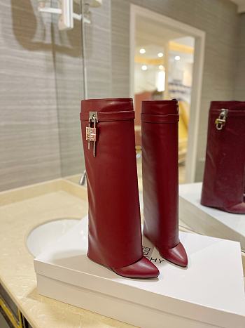 Givenchy Shark Lock Leather Knee-high Boots Red Wine