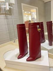 Givenchy Shark Lock Leather Knee-high Boots Red Wine - 4