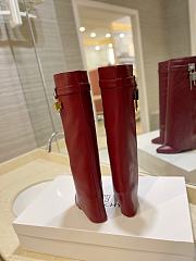 Givenchy Shark Lock Leather Knee-high Boots Red Wine - 3