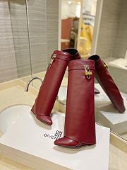 Givenchy Shark Lock Leather Knee-high Boots Red Wine - 2