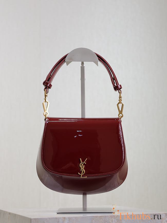 YSL Mini Voltaire Bag Red Wine Patent 21x17.5x8cm - 1