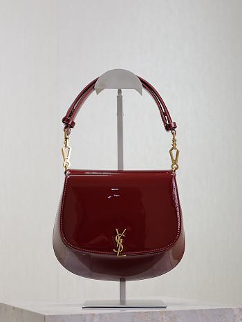 YSL Mini Voltaire Bag Red Wine Patent 21x17.5x8cm