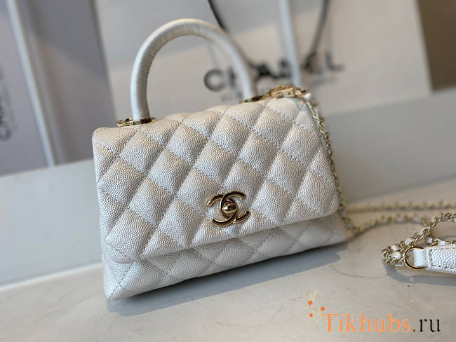 Chanel Mini Coco Handle White Caviar 19x13x9cm - 1