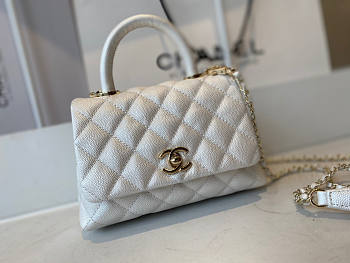 Chanel Mini Coco Handle White Caviar 19x13x9cm