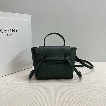 Celine Belt Pico Bag Green Grained Calfskin 16x21x8cm