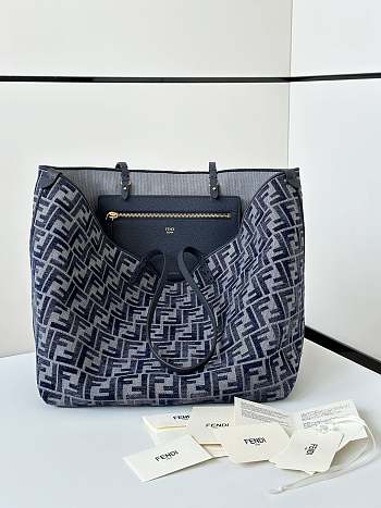 Fendi Large Roll Dark Blue FF Chenille Tote 35x32x19.5cm