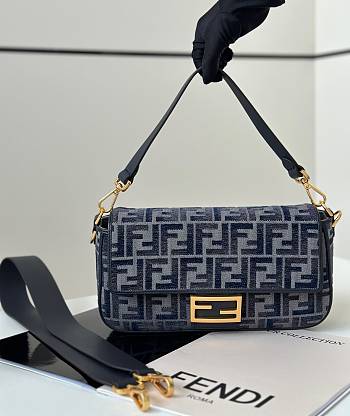 Fendi Baguette Dark Blue FF Bag 27x6x15cm