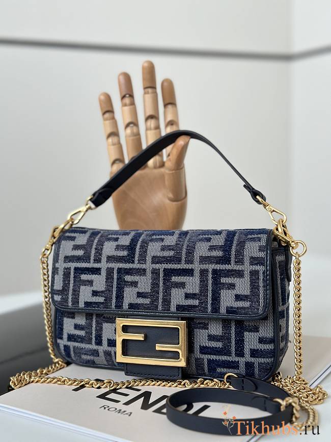 Fendi Mini Baguette Dark Blue FF Bag 20x5x13cm - 1