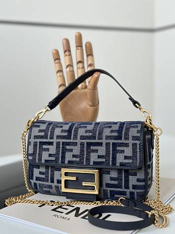 Fendi Mini Baguette Dark Blue FF Bag 20x5x13cm