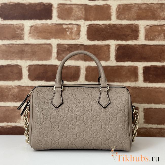 Gucci GG Emblem Small Top Handle Bag Taupe 25.5x16x14cm - 1