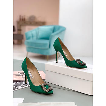 Manolo Blahnik Hangisi 90mm Satin Pumps Green