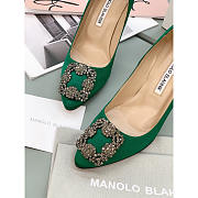 Manolo Blahnik Hangisi 90mm Satin Pumps Green - 5