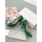 Manolo Blahnik Hangisi 90mm Satin Pumps Green - 4