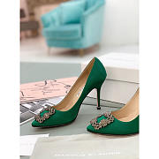Manolo Blahnik Hangisi 90mm Satin Pumps Green - 3