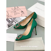 Manolo Blahnik Hangisi 90mm Satin Pumps Green - 2