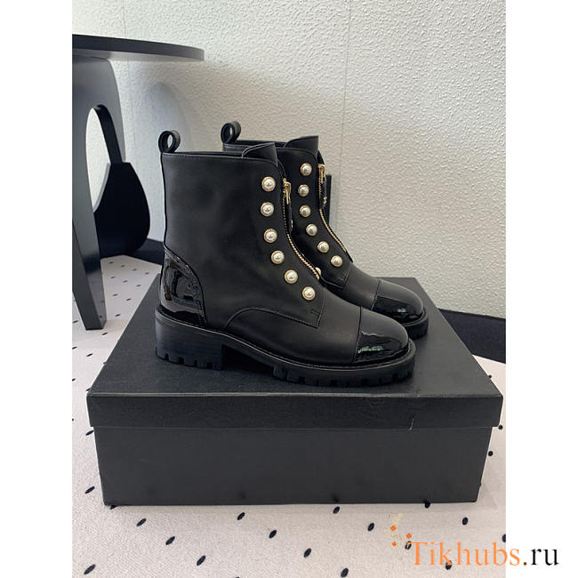 Chanel Calfskin With Pearl Boots Black - 1