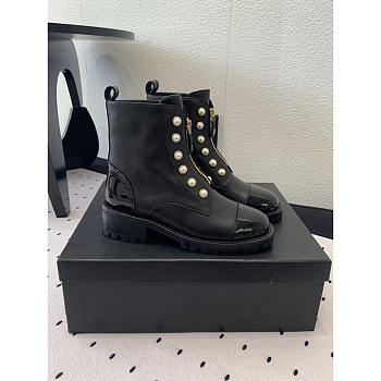 Chanel Calfskin With Pearl Boots Black