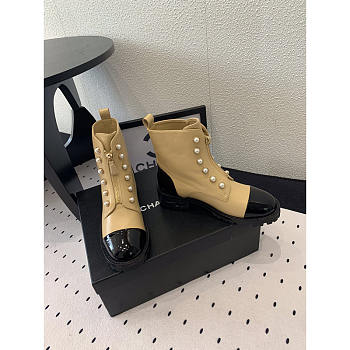 Chanel Calfskin With Pearl Boots Beige